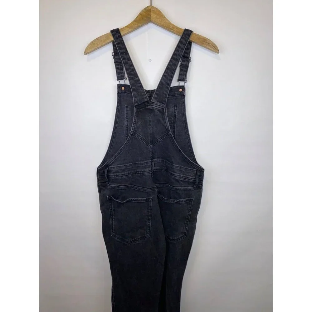 Old Navy Women's Size 12 Petite OG Straight Black Ripped Jean Overalls GUC - Picture 6 of 8